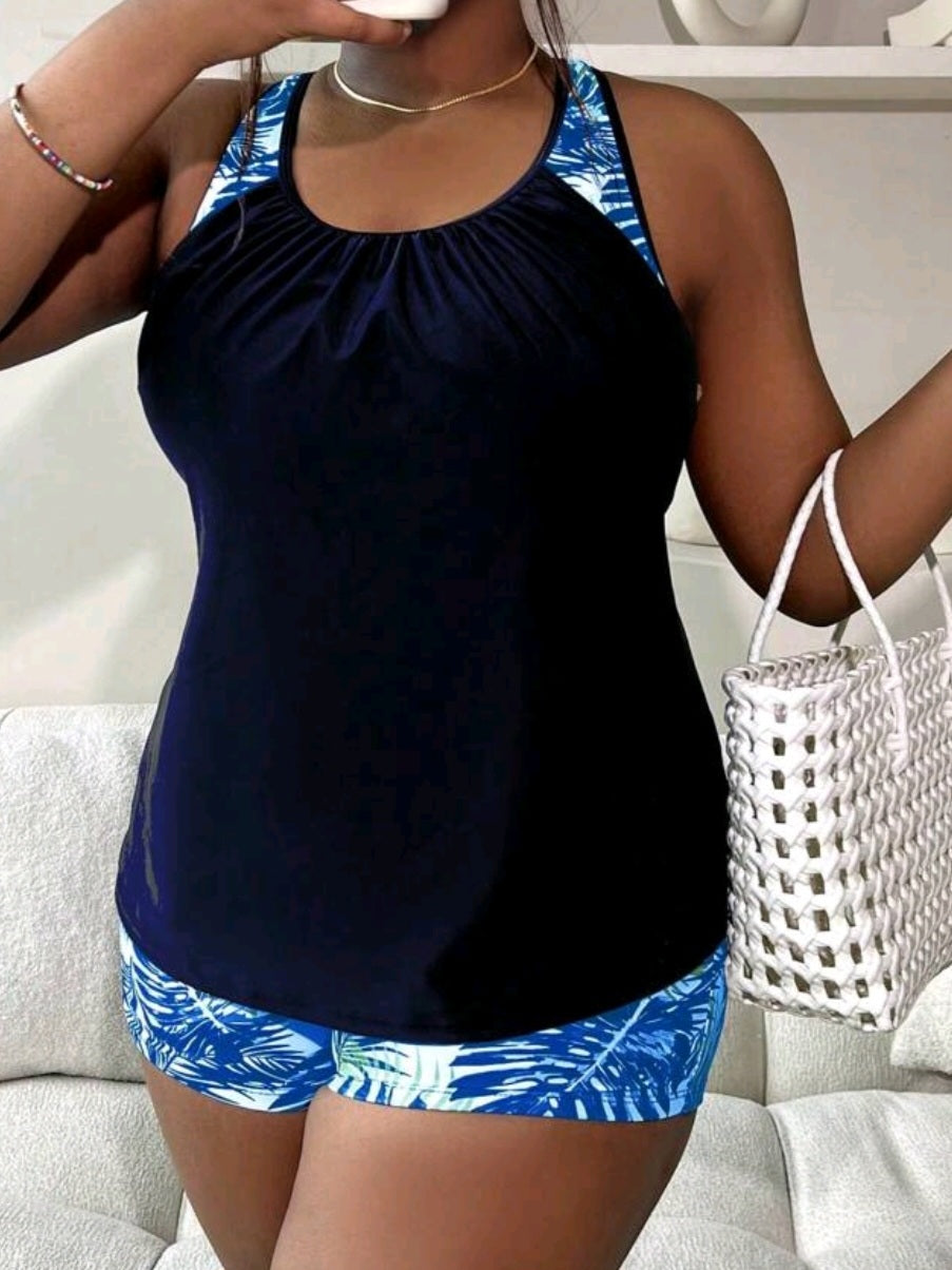 #8586 Tropical Print Ruched Tankini