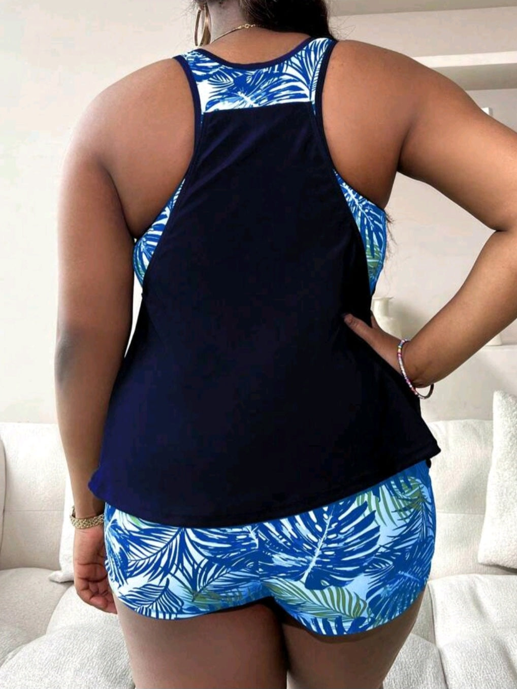 #8586 Tropical Print Ruched Tankini