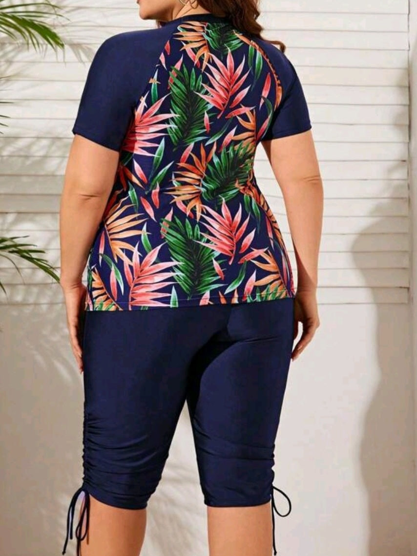 #2126 Tropical Plant Print Rashguard Set