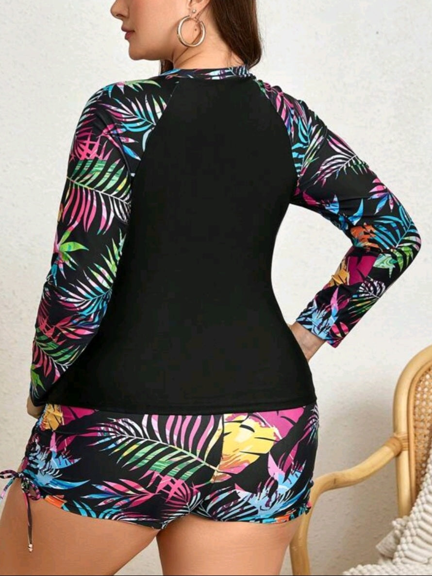 #7167 Tropical Printed Long Sleeve Top & Shorts