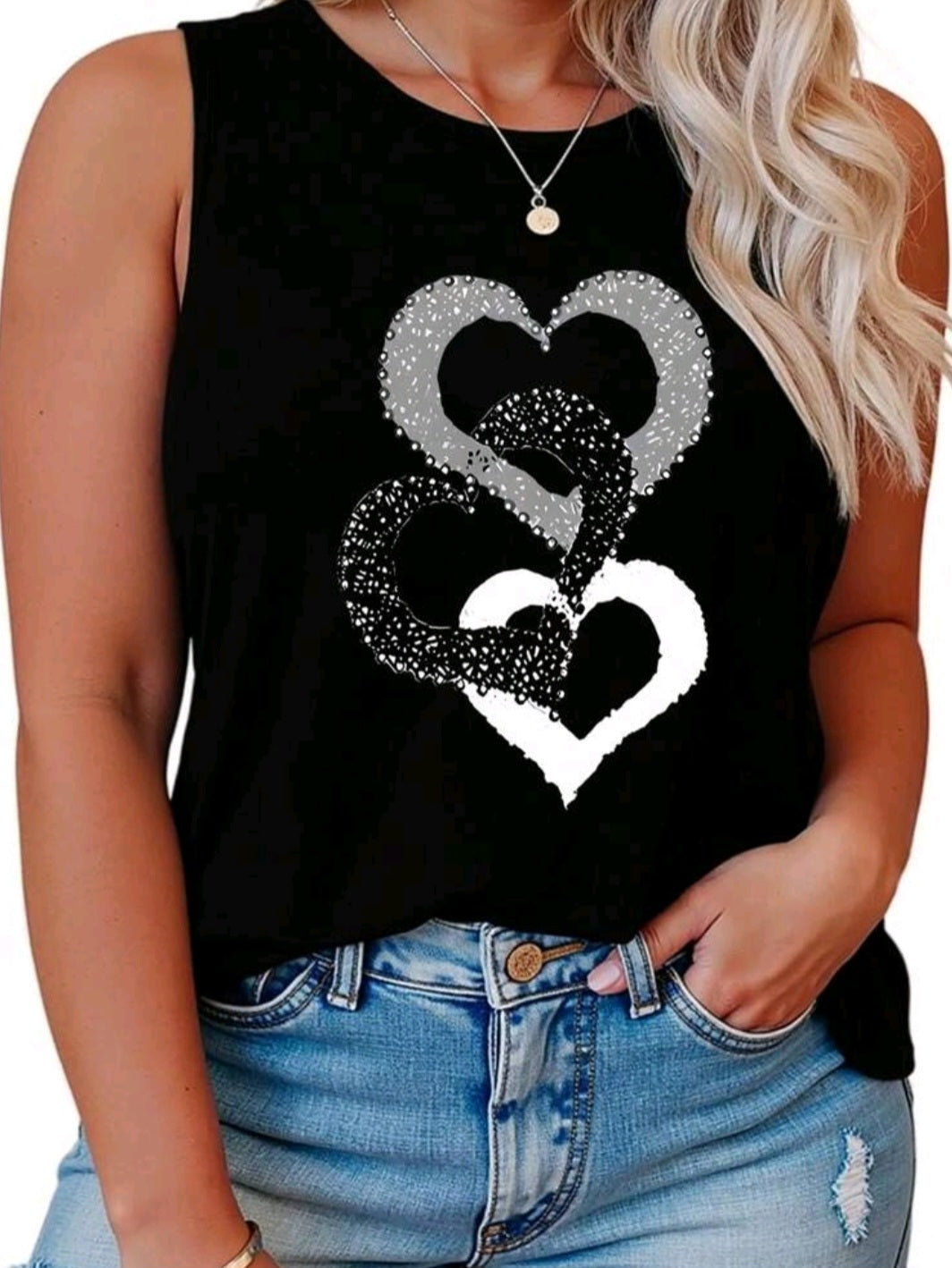 #5938 Heart Print Tank Top