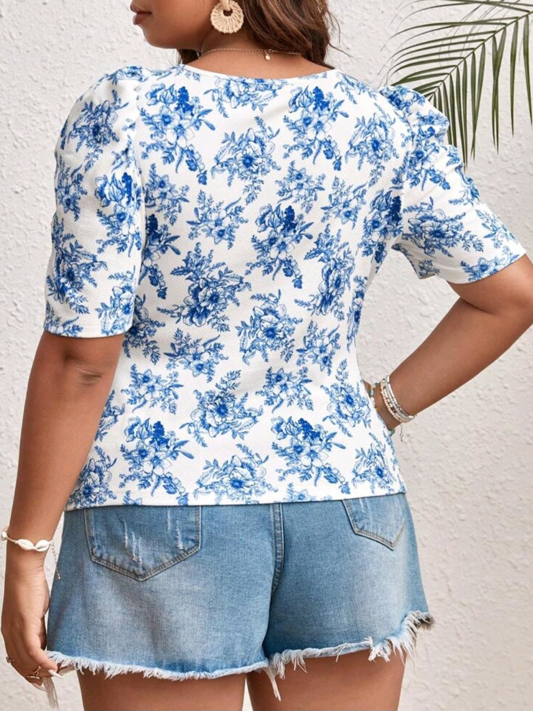 #3833 Floral Print Puff Sleeve Top