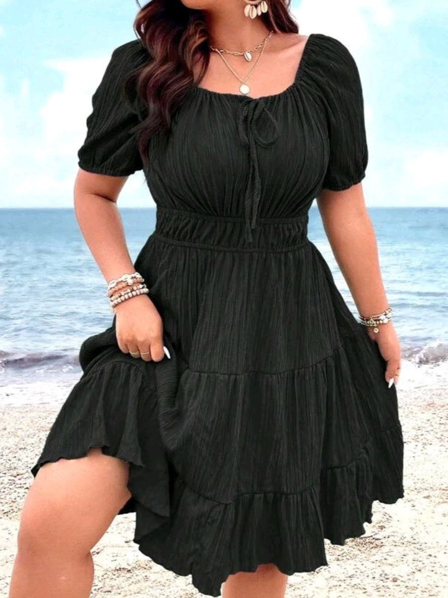 #4302 Tie Front Layered Hem Dress