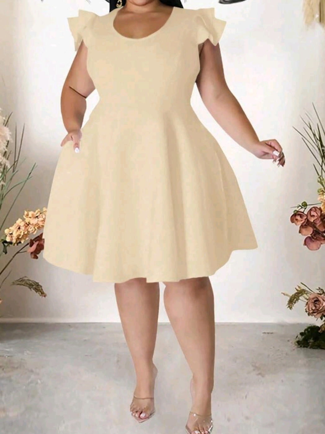#7714 Round Neck Short Cap Sleeve Mini Dress