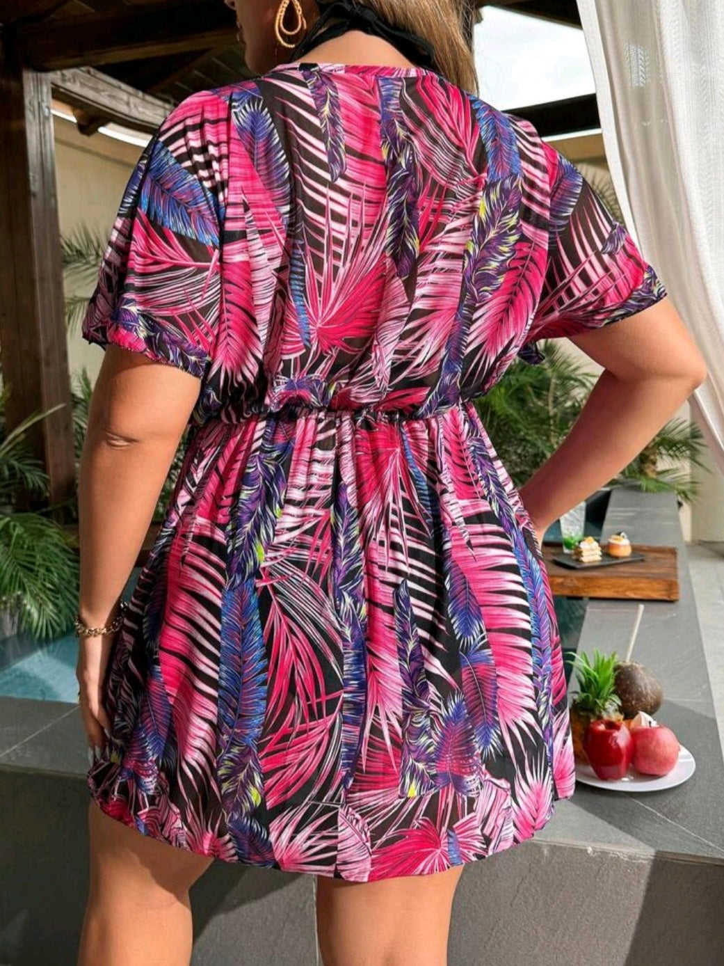 #4947 Tropical Print Coverup Dress