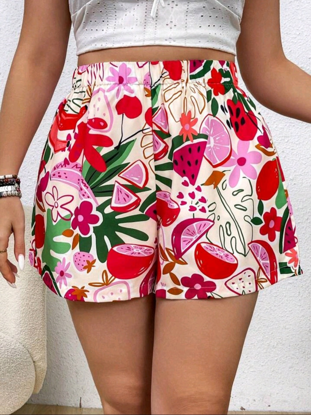#5383 Fruit Printed Beach Shorts