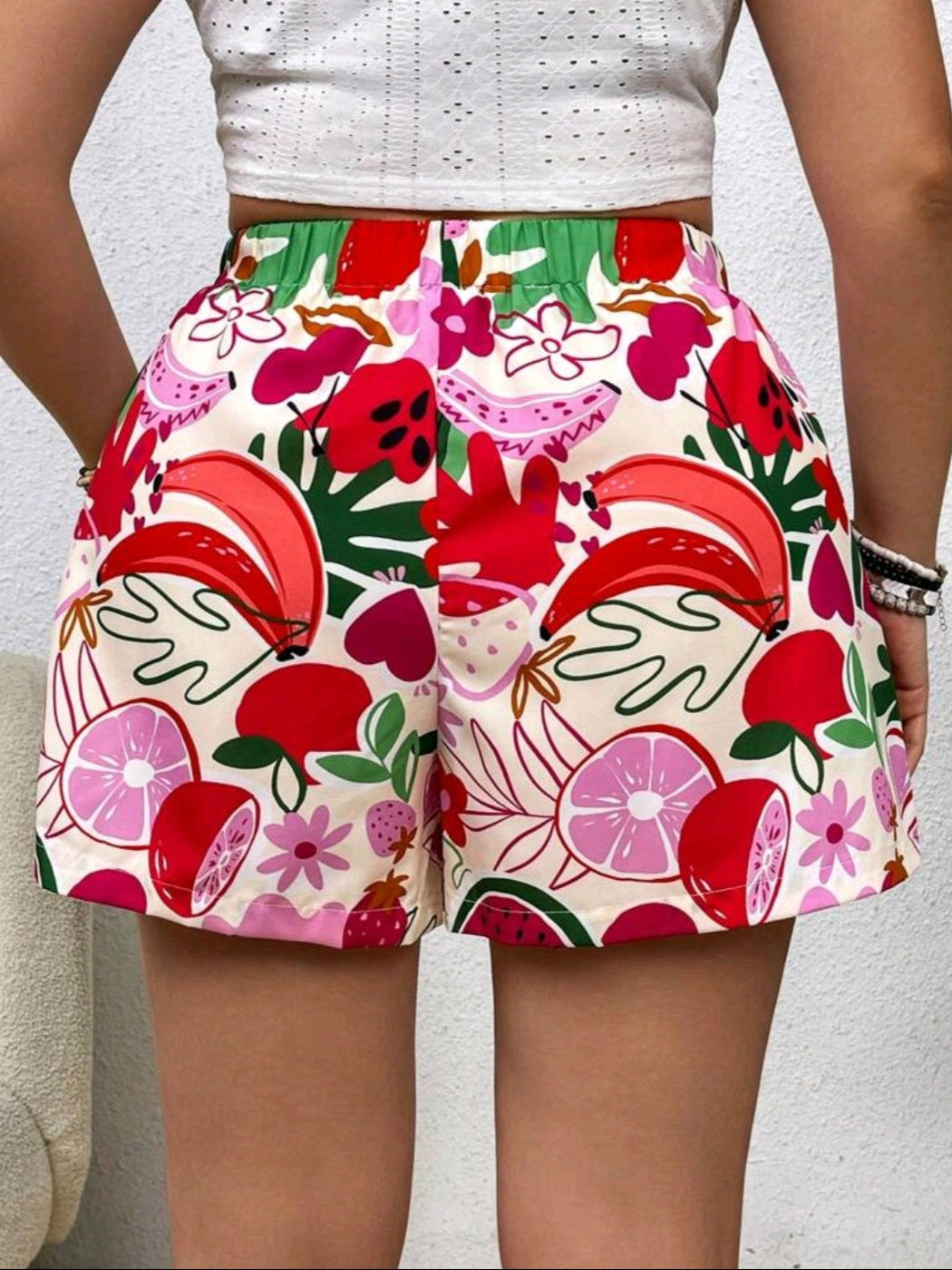 #5383 Fruit Printed Beach Shorts
