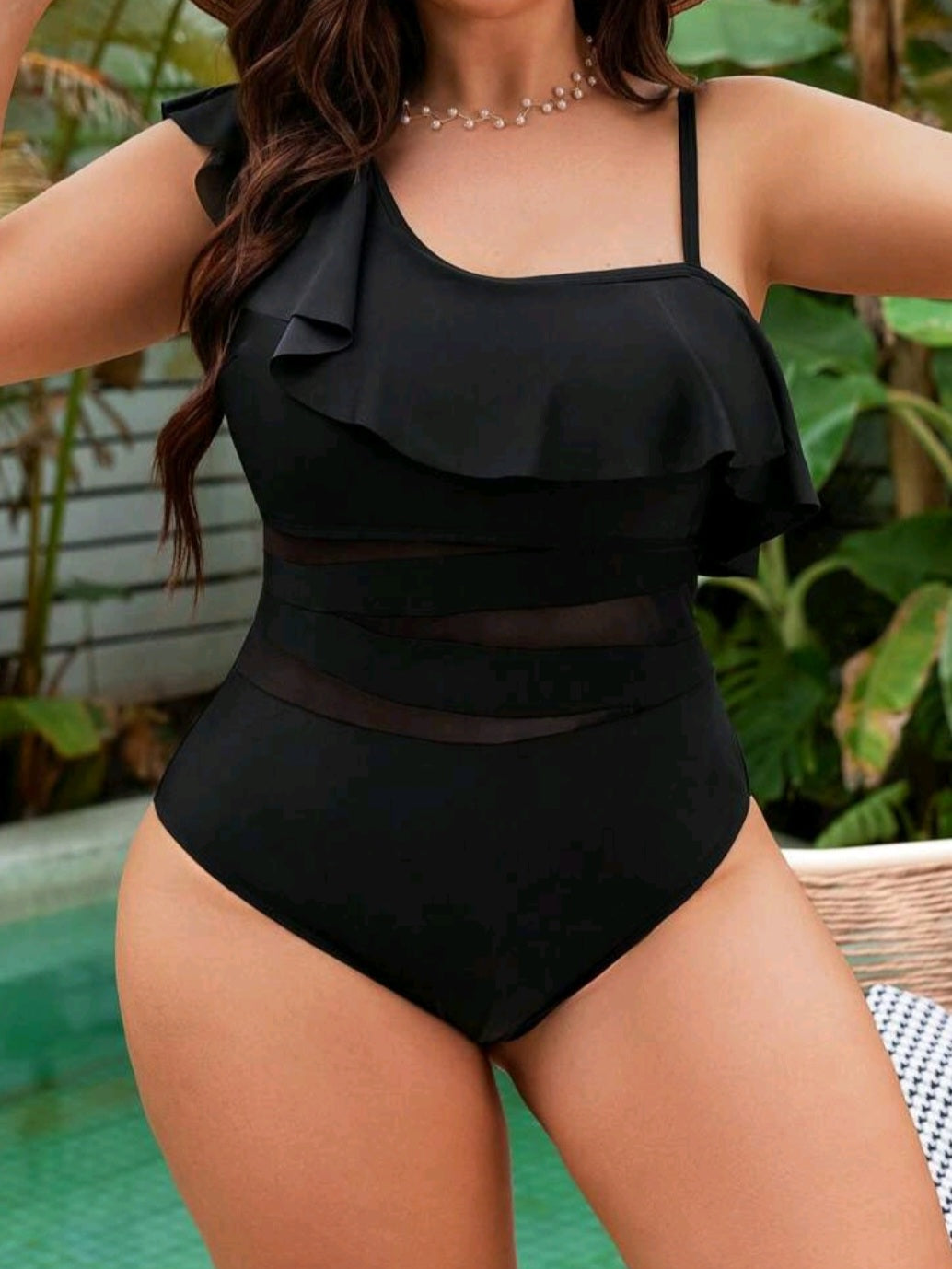#8439 Sheer Mesh One-Piece Swimsuit