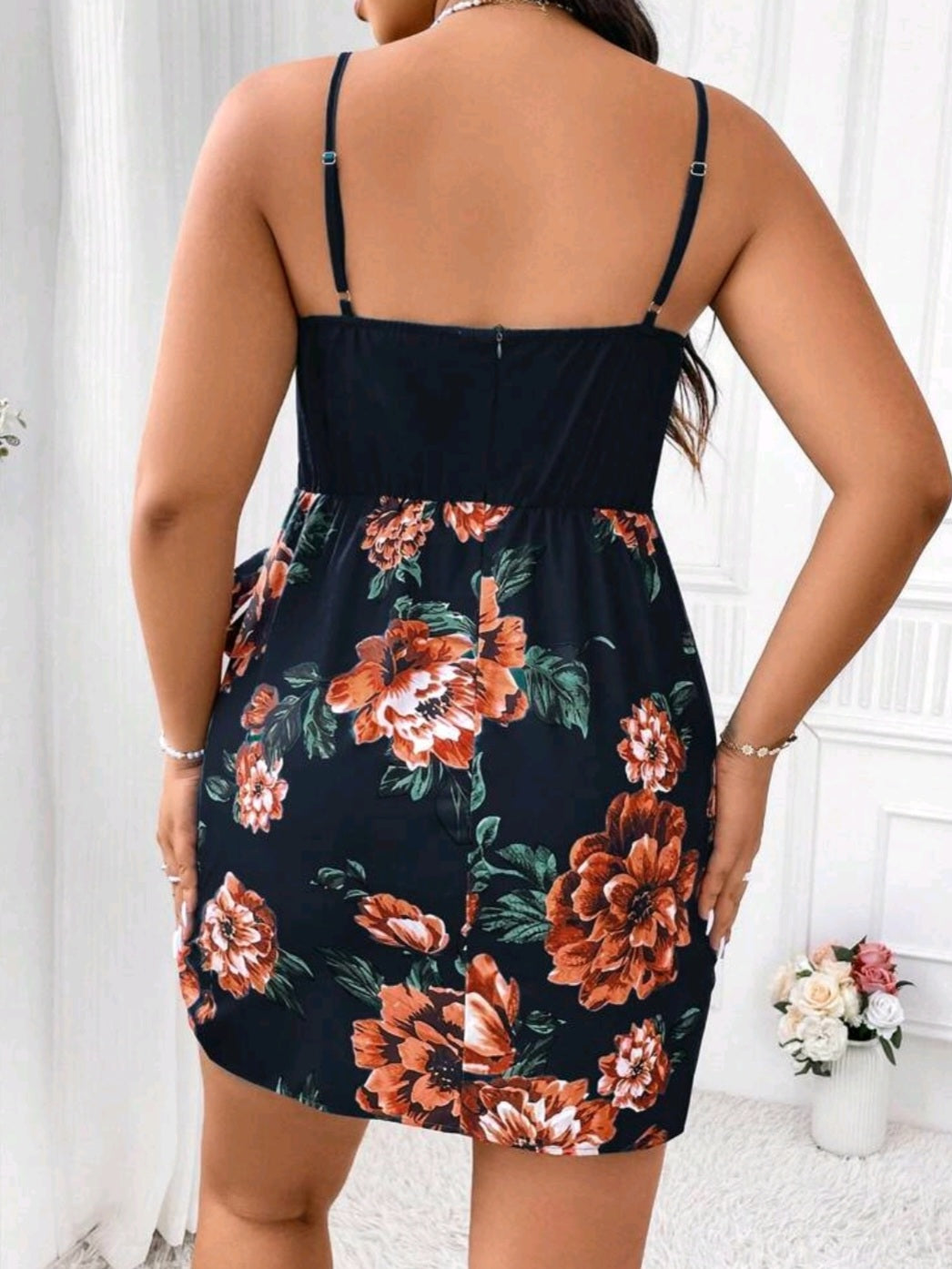 #7894 Floral Print Wrap Tie Cami Dress