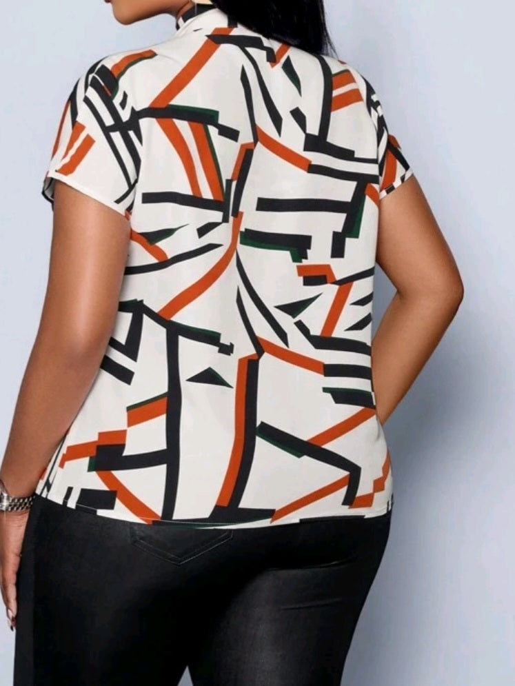 #1019 Tie Neckline Casual Blouse