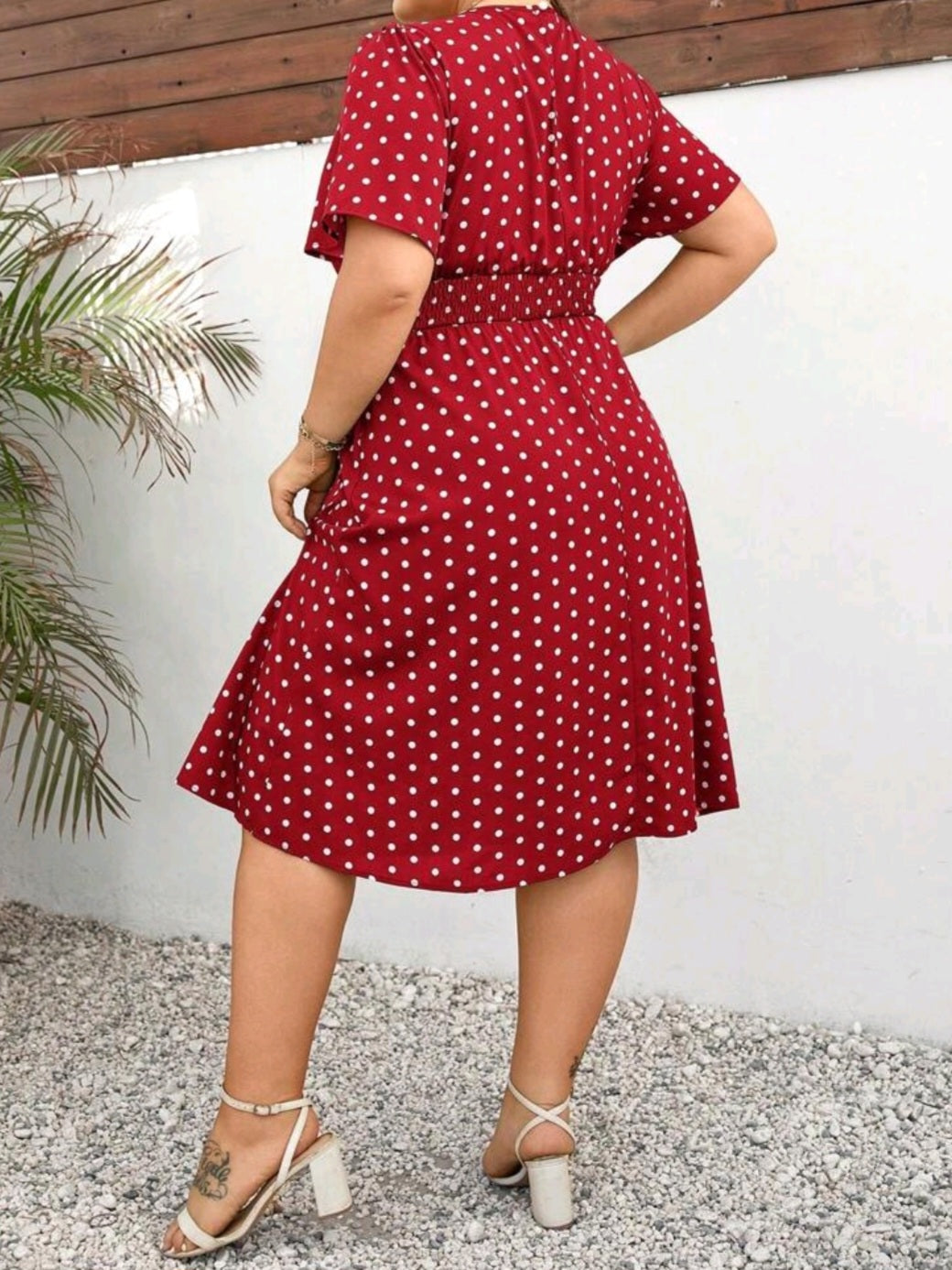 #2958 Polka Dot Print Cinching Waist Dress