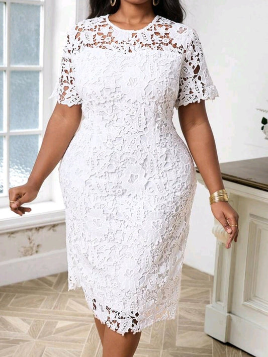 #4464 Elegant Lace Trim Fitted Dress