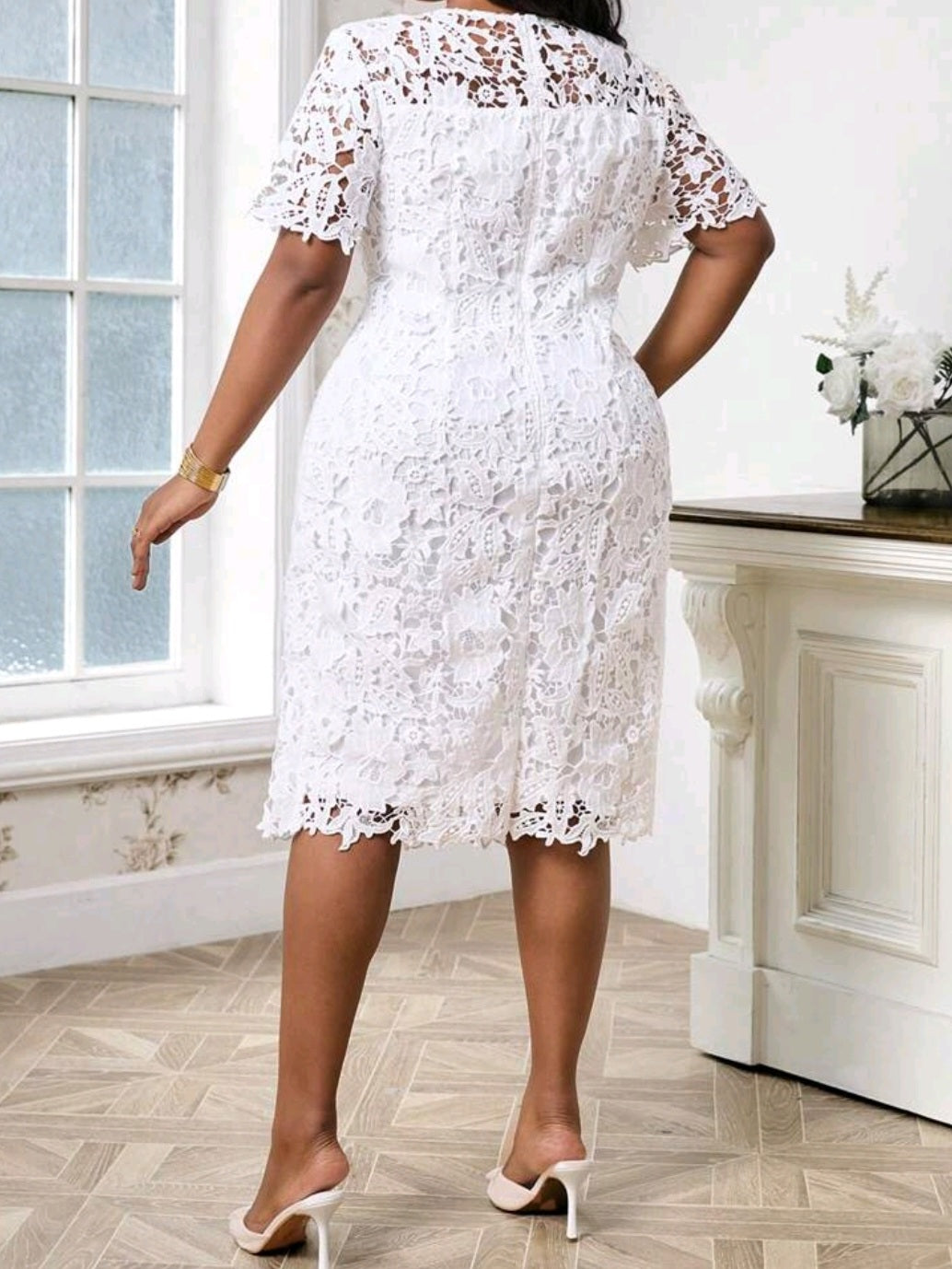#4464 Elegant Lace Trim Fitted Dress