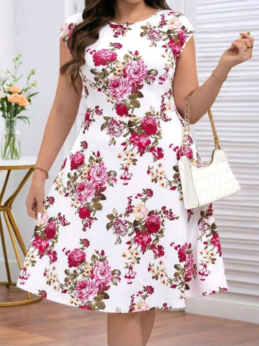#6711 Vintage Elegant Floral Print Dress (STRETCH)