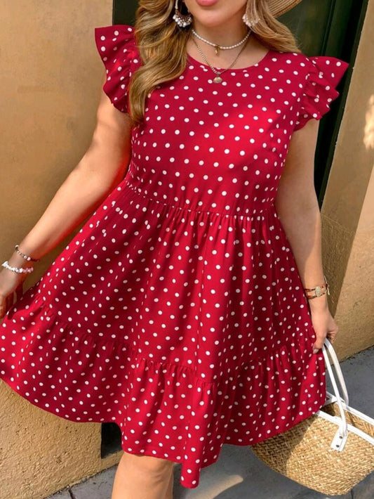 #0451  Cap Sleeve Polka Dot Short Dress