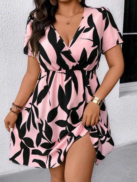 #5309 Leaf Print Fashionable Dress