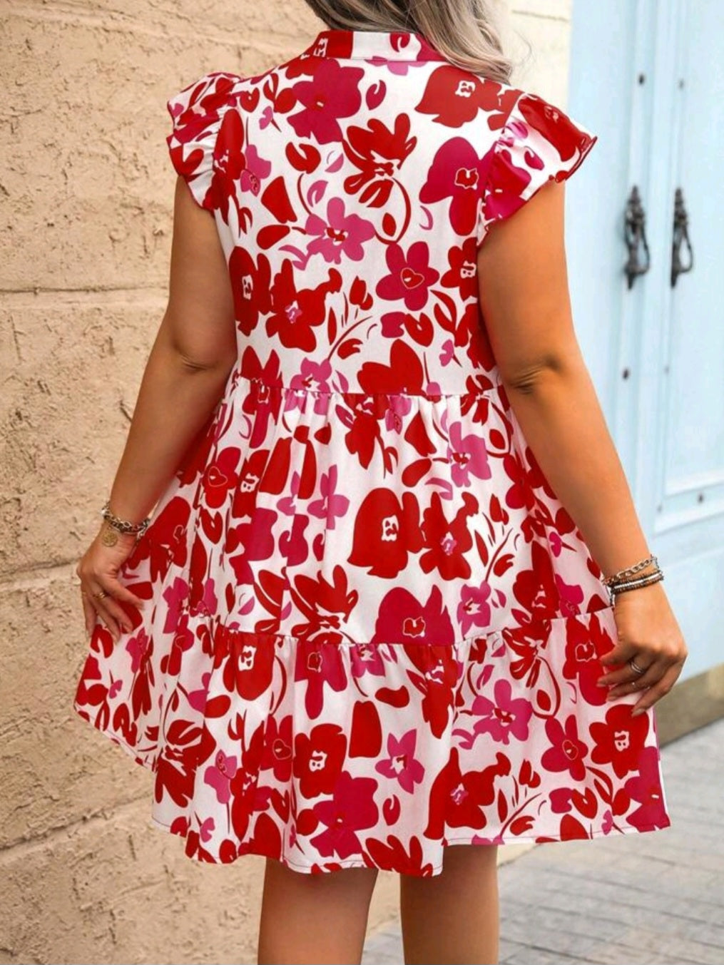 #3460 V-Neck All-Over Printed Mini Dress