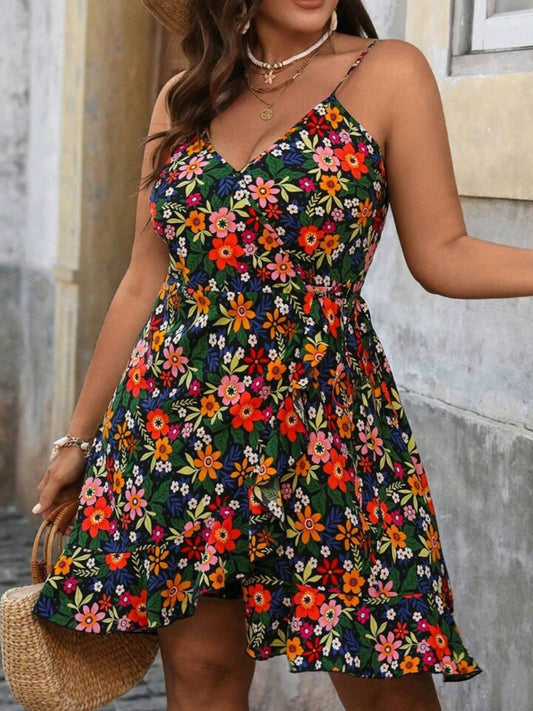#2453 Floral Print Criss Cross Backless Flower Dress