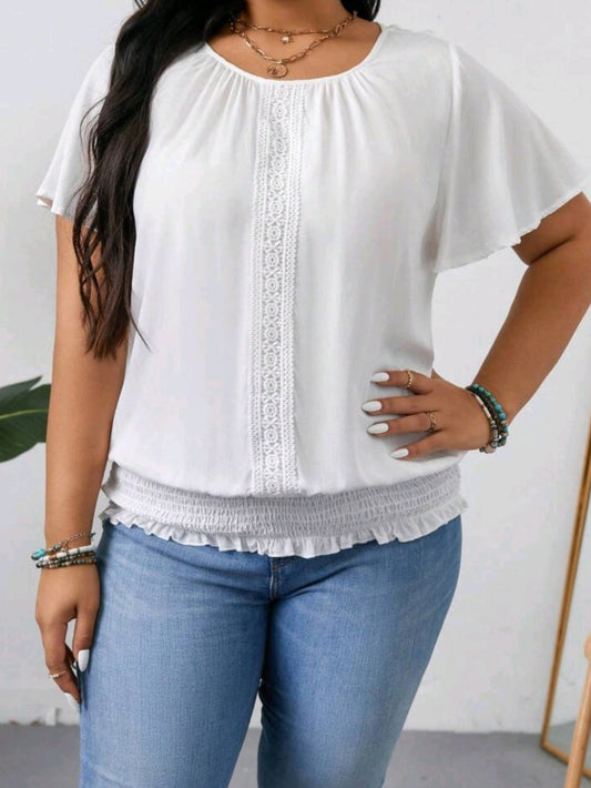 3650 Elastic Hem With Lace Decoration Blouse