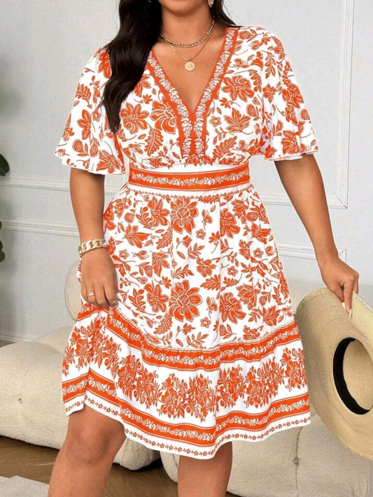 #1955 V-Neck Retro Print Casual Dress