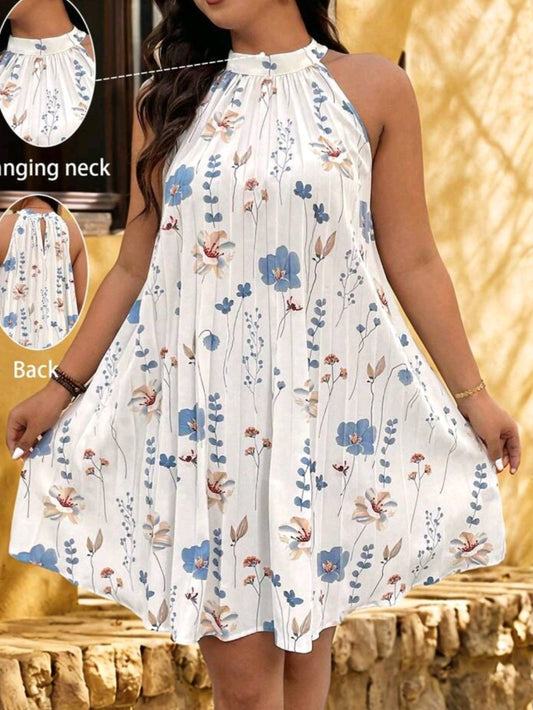 #9612 Floral Print Pleated Hem Dress