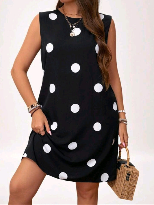 #0360  Polka Dot Printed Sleeveless Dress