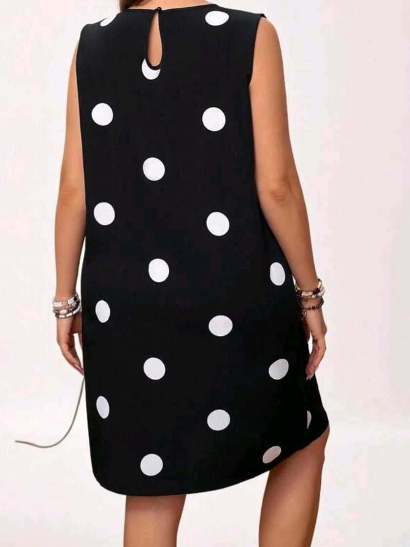 #0360  Polka Dot Printed Sleeveless Dress
