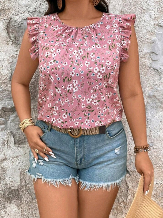 #5344 Ditsy Floral Crew Neck Blouse