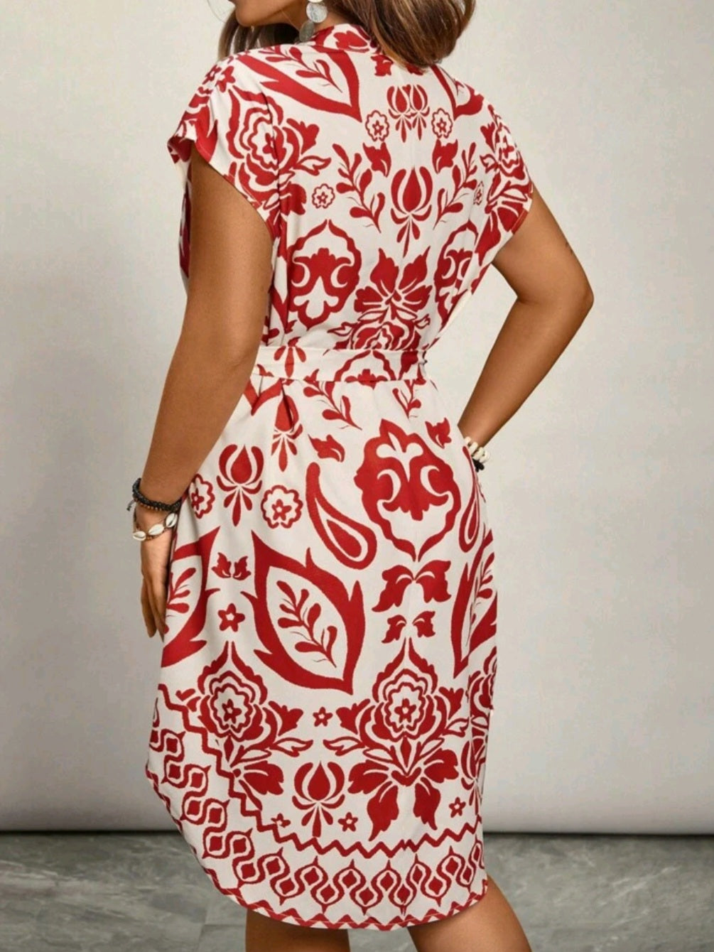 #5711 Floral Print Belted Dress