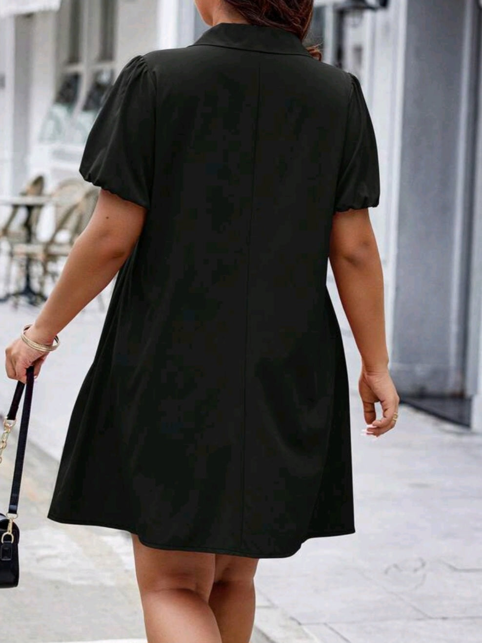 #8931 Short Sleeve Shirt Dress With Ruffled Hem