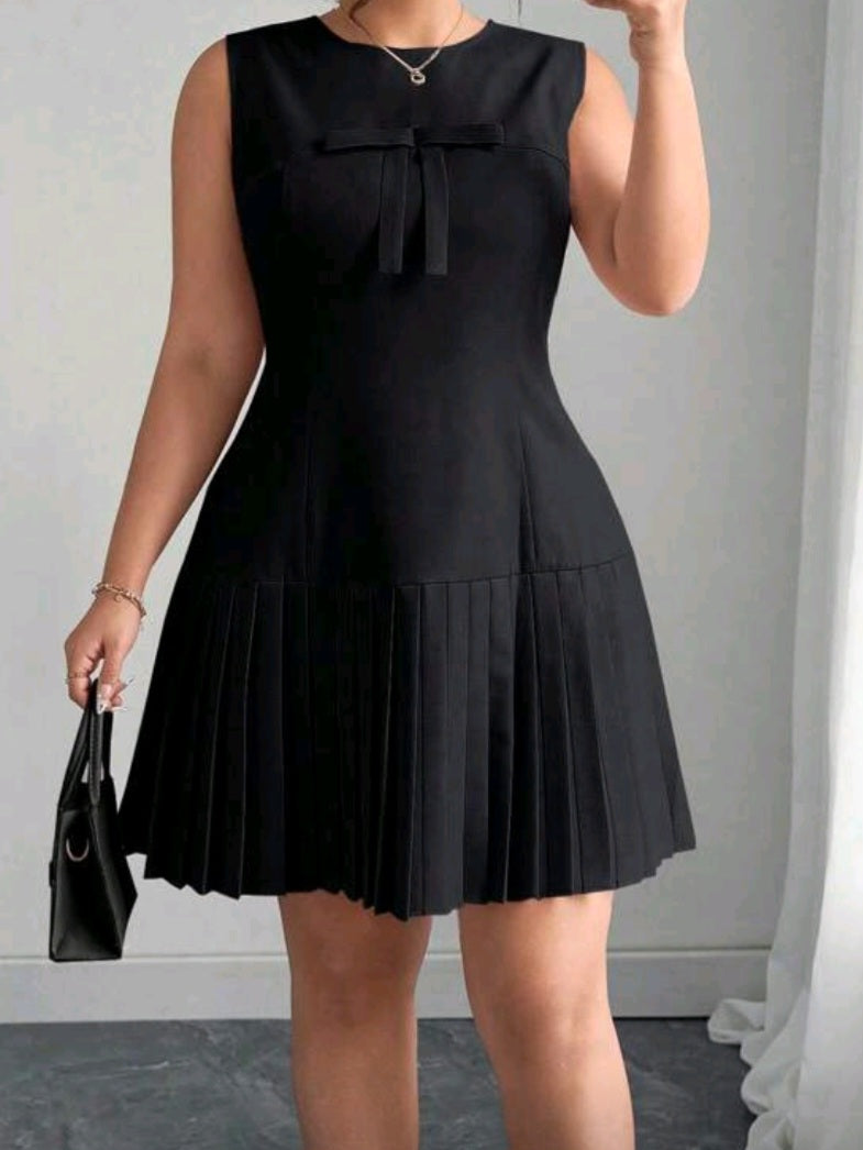 #3210 Round Neck Seam Heavy Pleated Dress