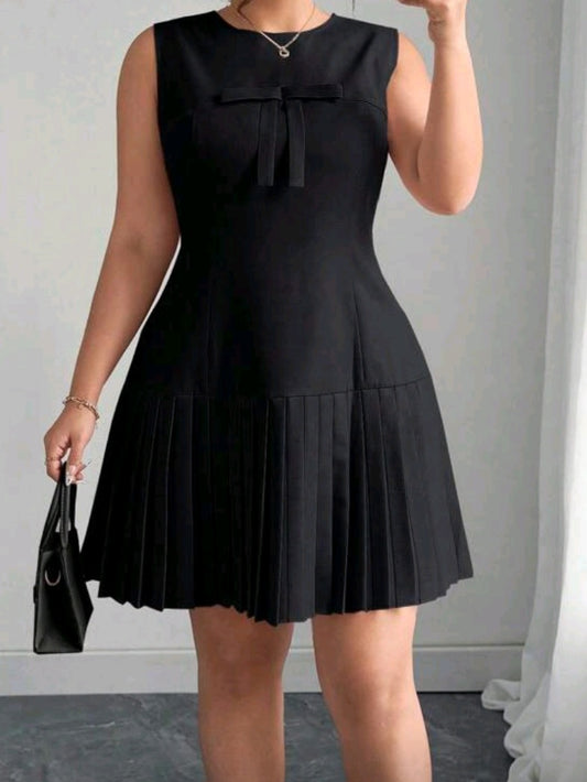 #3210 Round Neck Seam Heavy Pleated Dress
