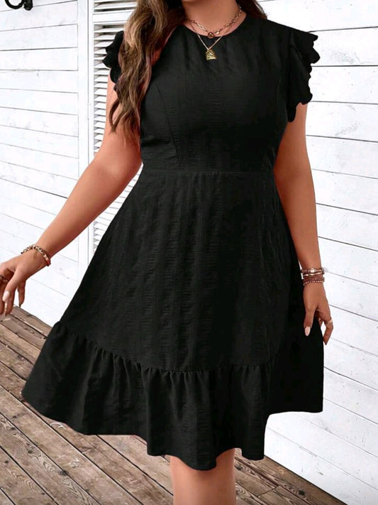 #1561 Round Neck Ruffle Hemline Dress