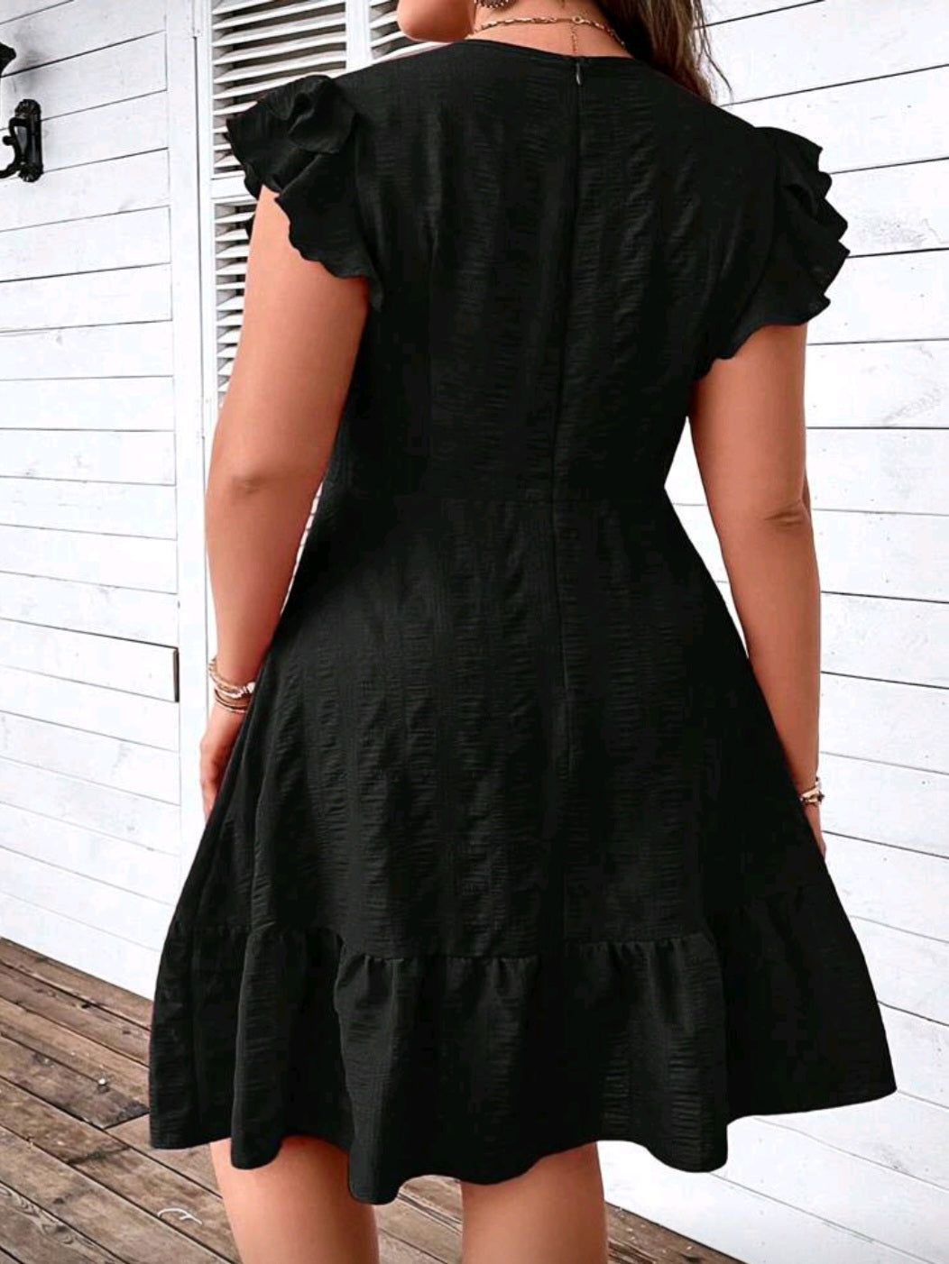 #1561 Round Neck Ruffle Hemline Dress