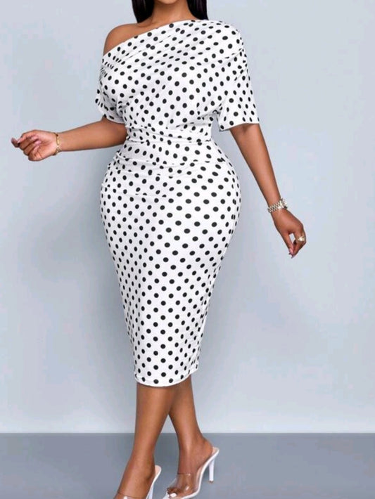 2568 White Polka Dot Pattern Dress