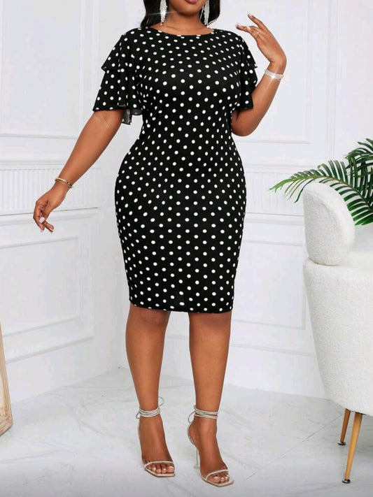 #1924 Black & White Geometric Polka Dot Dress