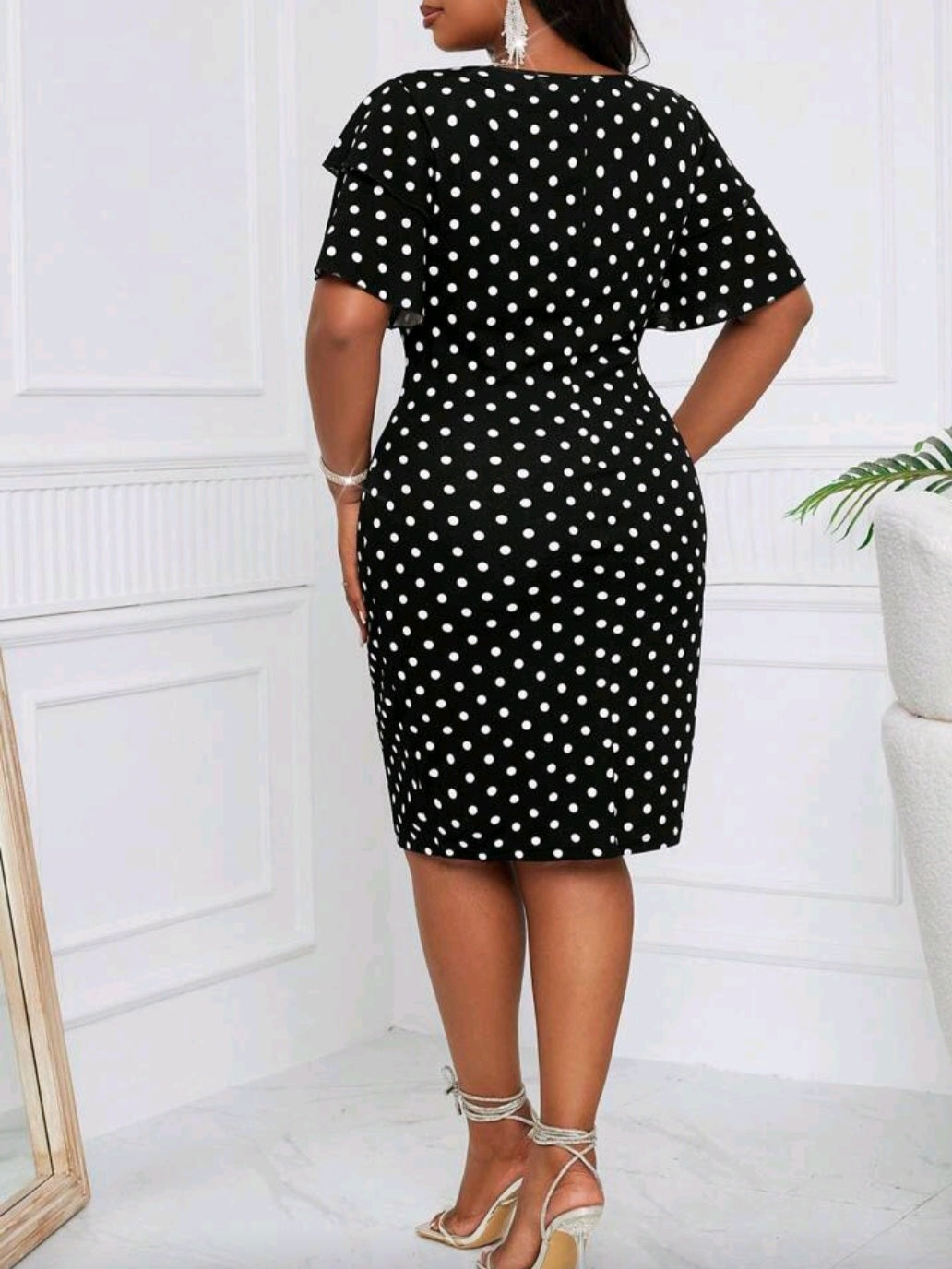 #1924 Black & White Geometric Polka Dot Dress