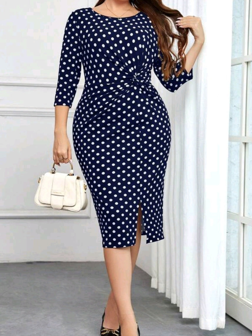 #0004 Elegant Polka Dot Print Dress