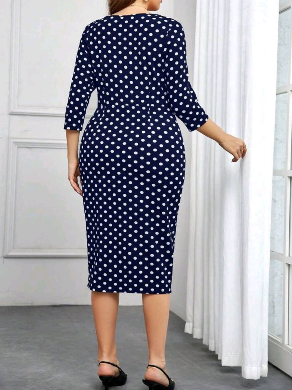 #0004 Elegant Polka Dot Print Dress