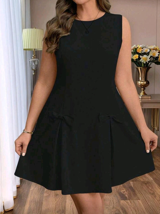 #8514 Elegant Short Dress With Bow Decor