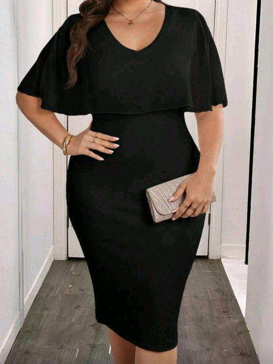 #9695 Elegant Solid Color V-Neck Bodycon Dress