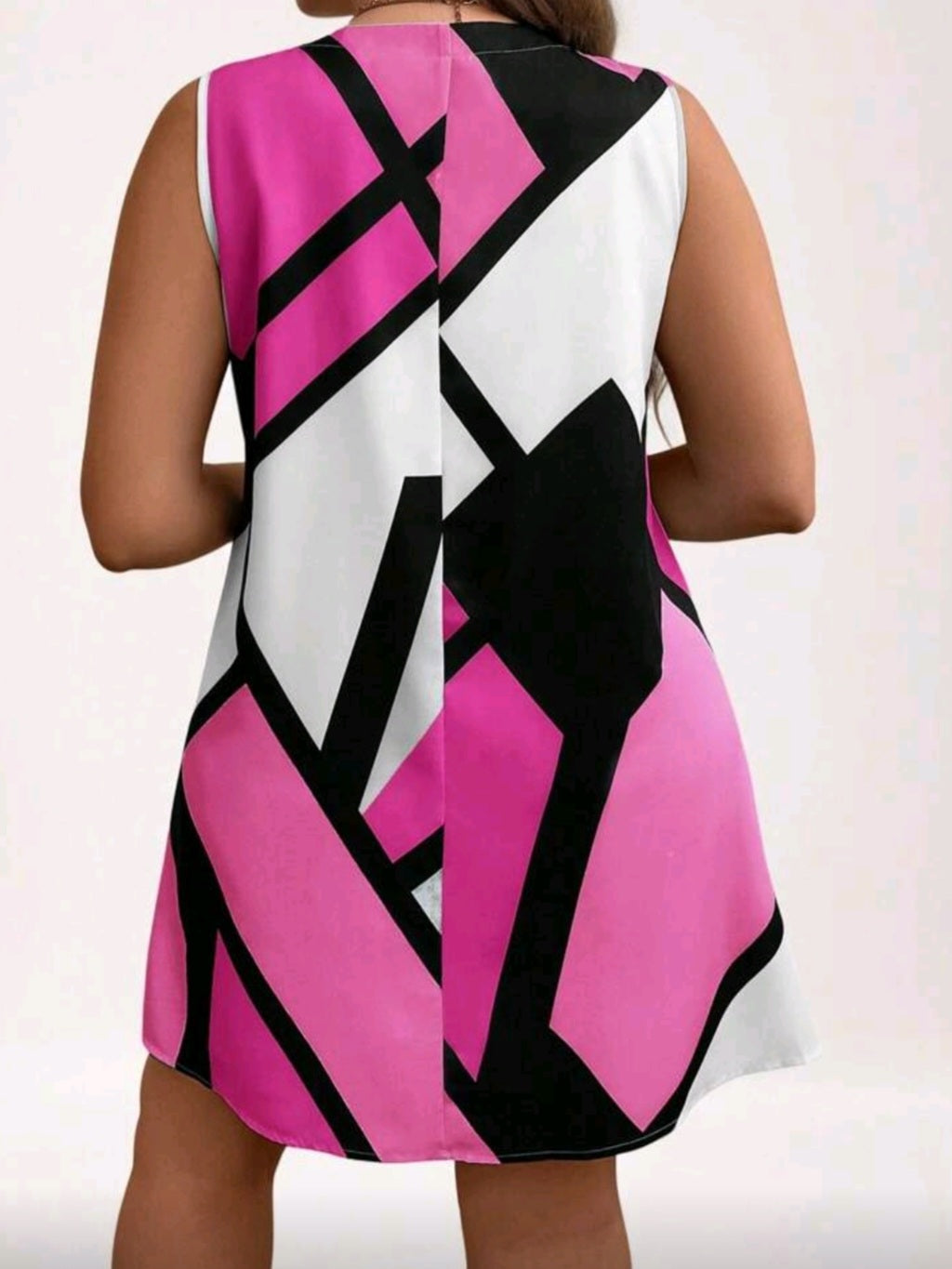 #1793 Abstract Print V Neck Dress