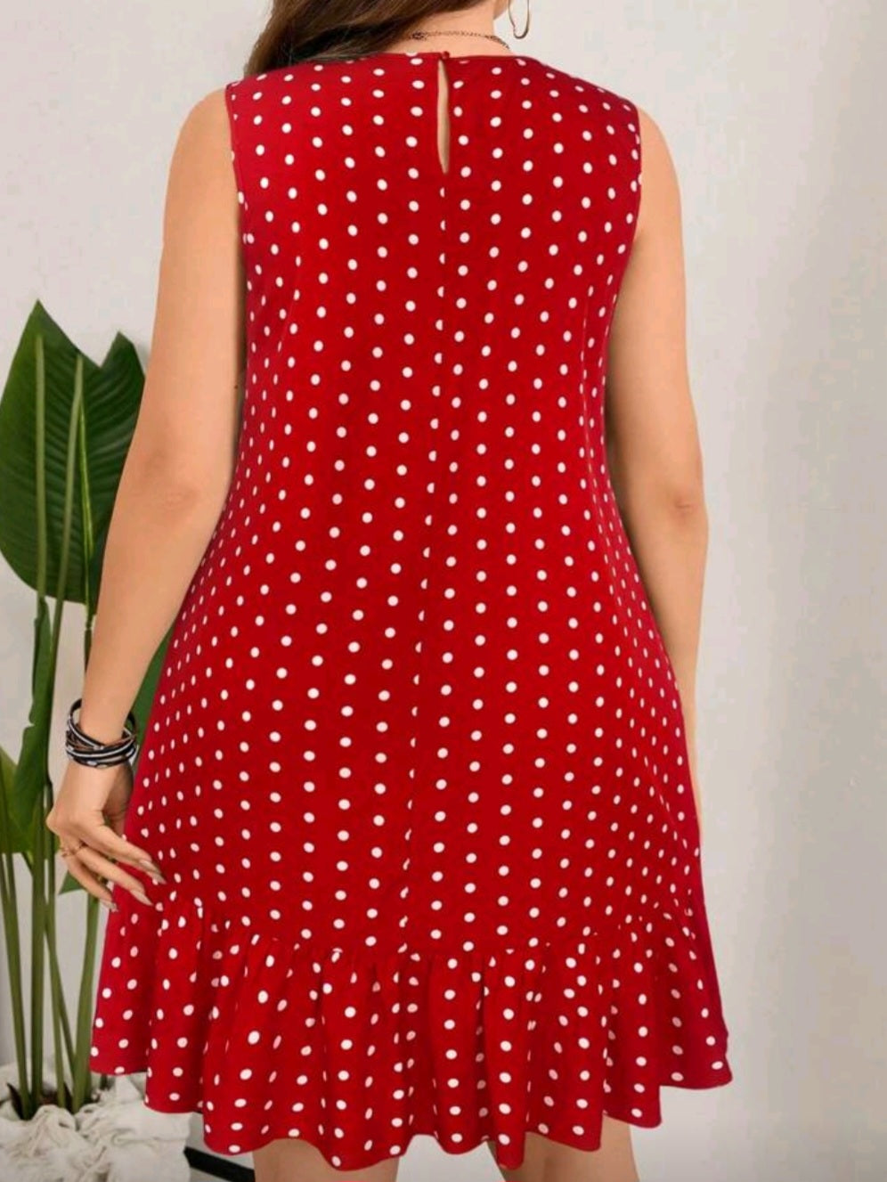 #7337  Polka Dot Print Round Neck Dress