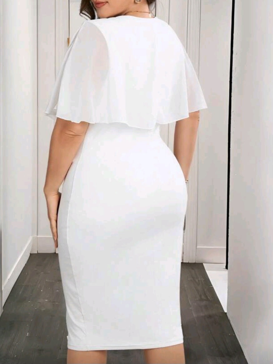 #3031 Midi Length Dress With Cape Sleeve