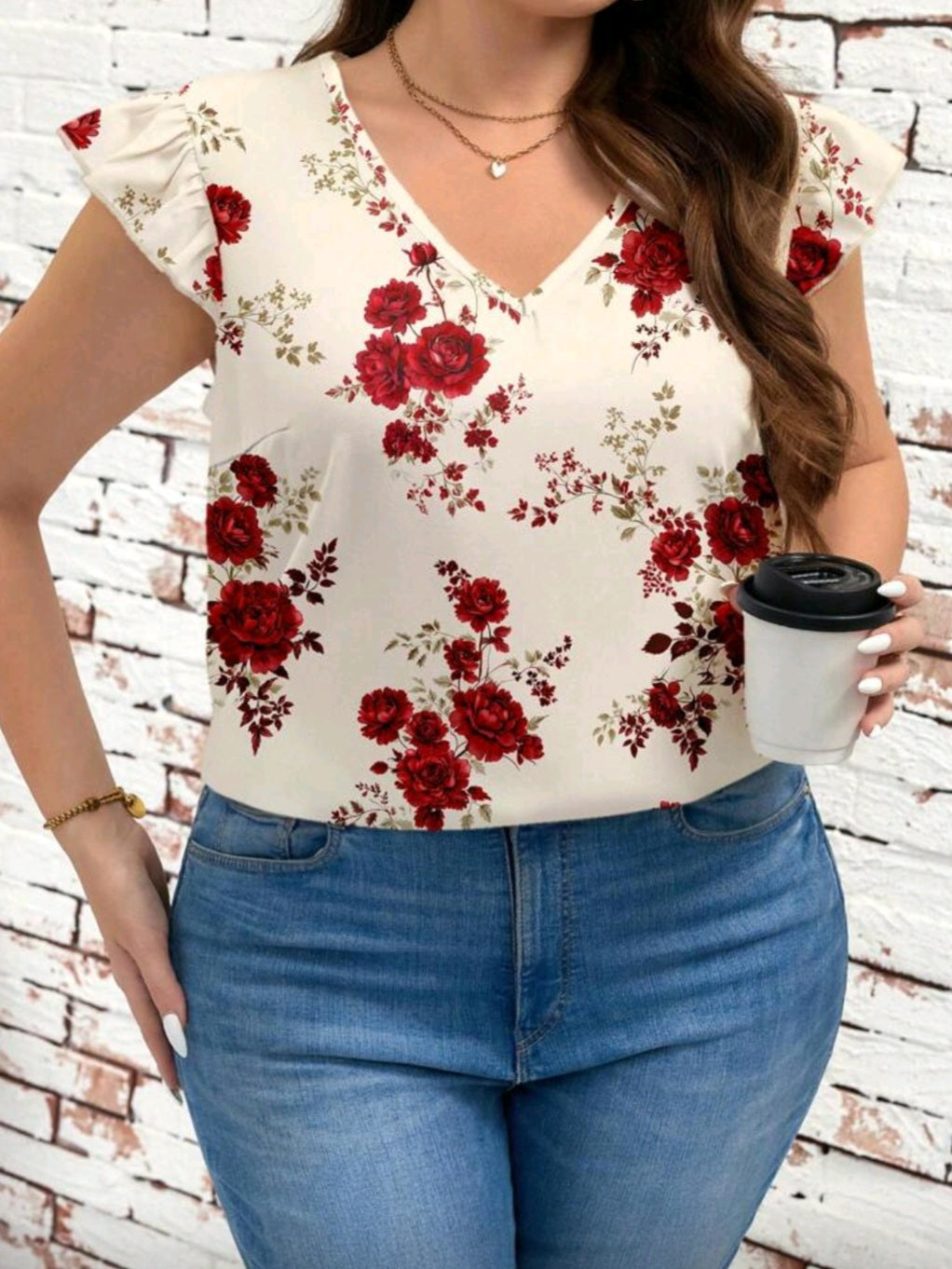 #6259 Floral Print Cap Sleeve Blouse