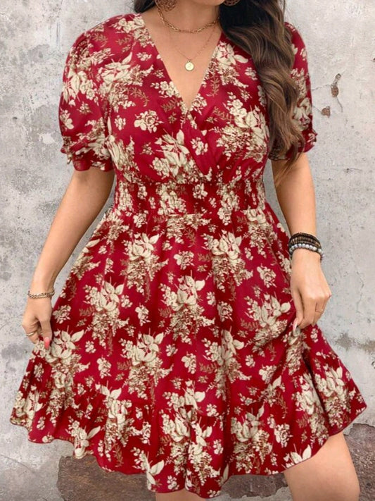 #3218 Floral Print Short Sleeve Dress