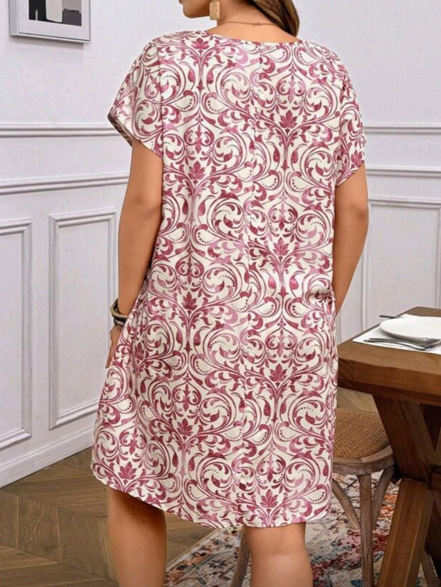 #1777 Floral Print V-Neck Short Sleeve Dress