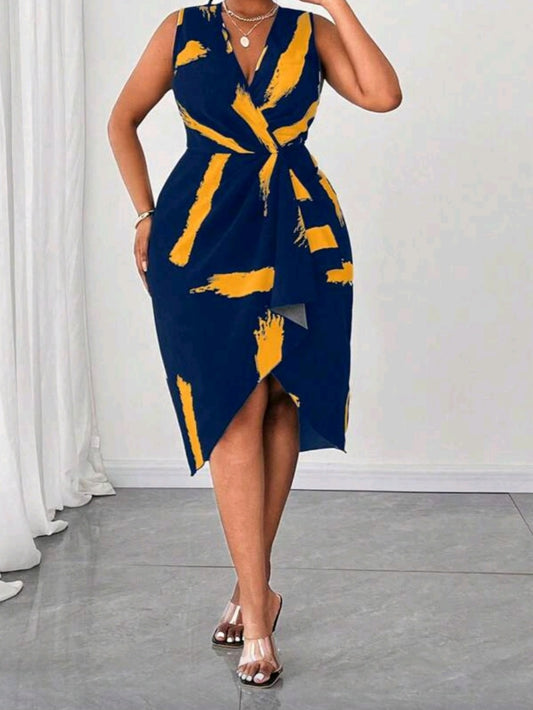 #5966 Fashion Print Sleeveless V-Neck Dress