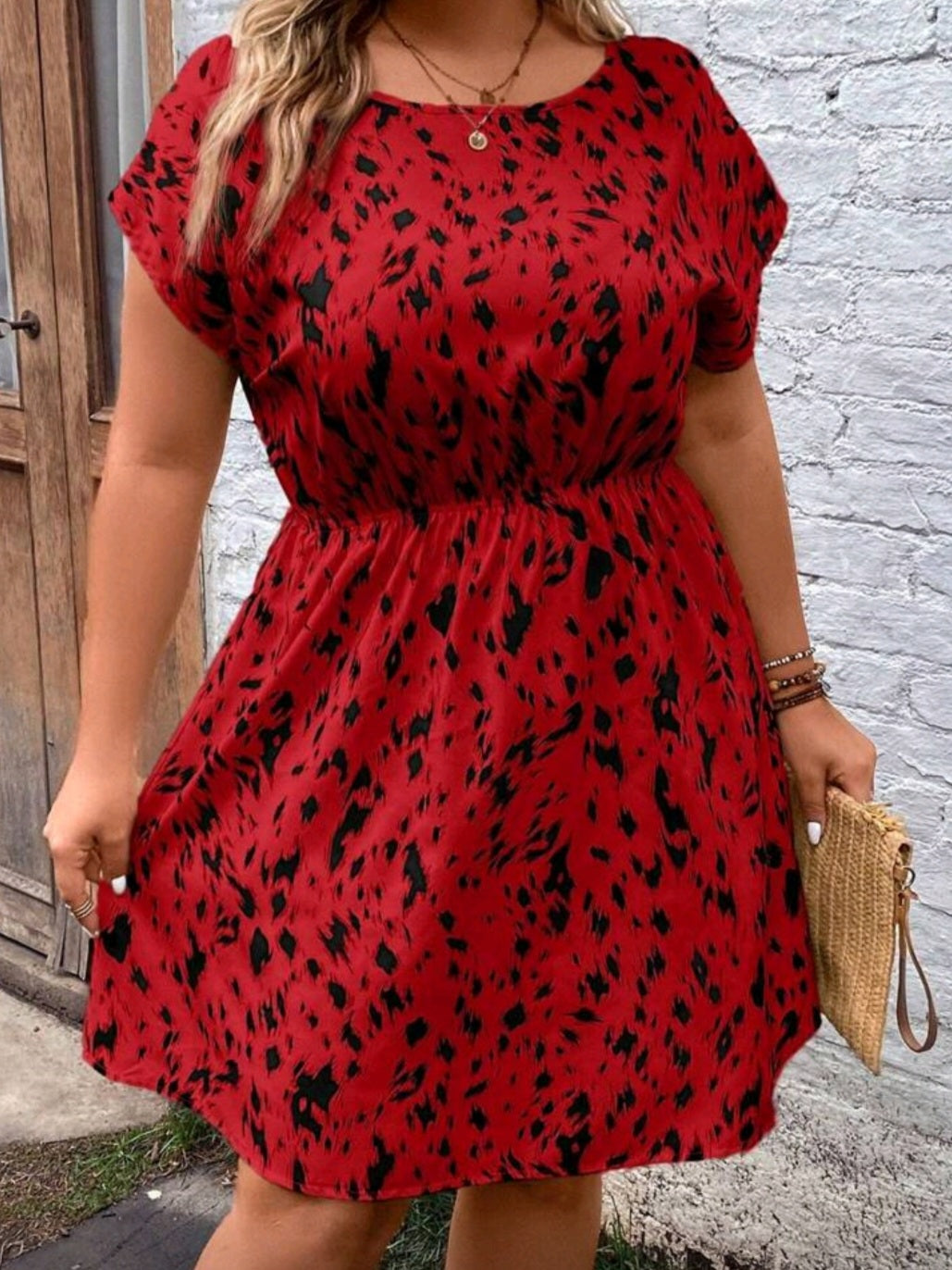 S- #4803 Allover Print Batwing Sleeve Dress