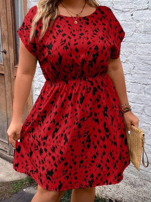 S- #4803 Allover Print Batwing Sleeve Dress